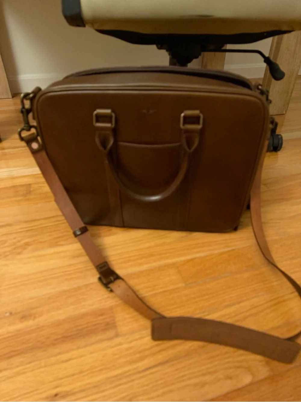 Men's Brown Leather Laptop Briefcase with Removable Shoulder Strap
